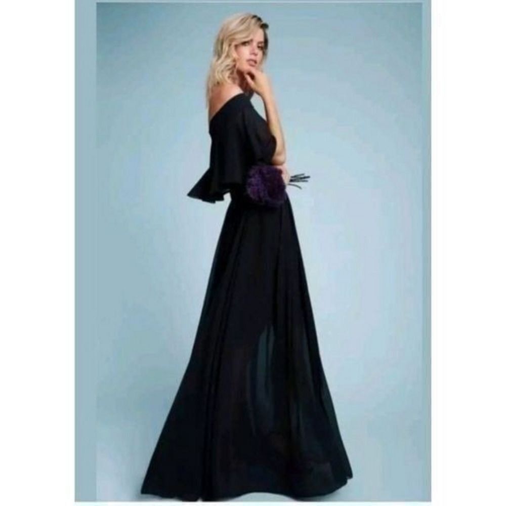 Dress the Population Bridal 'VIOLET' OFF THE SHOULDER CHIFFON GOWN DRESS XS
